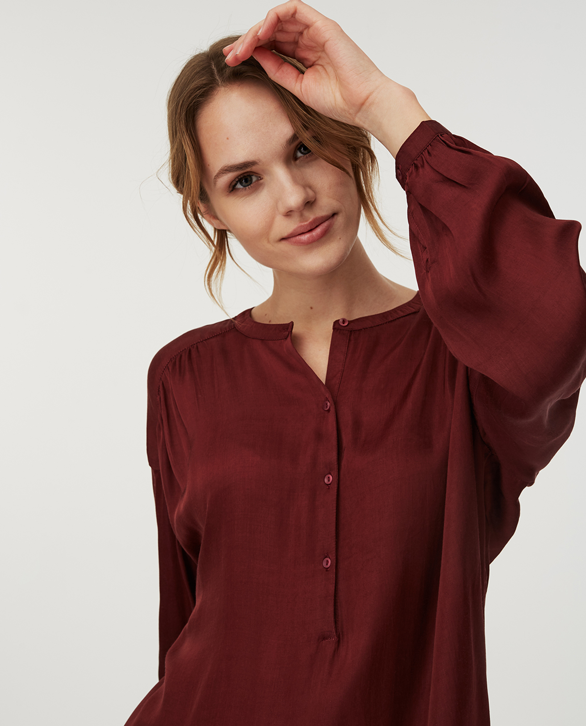 dark red satin shirt
