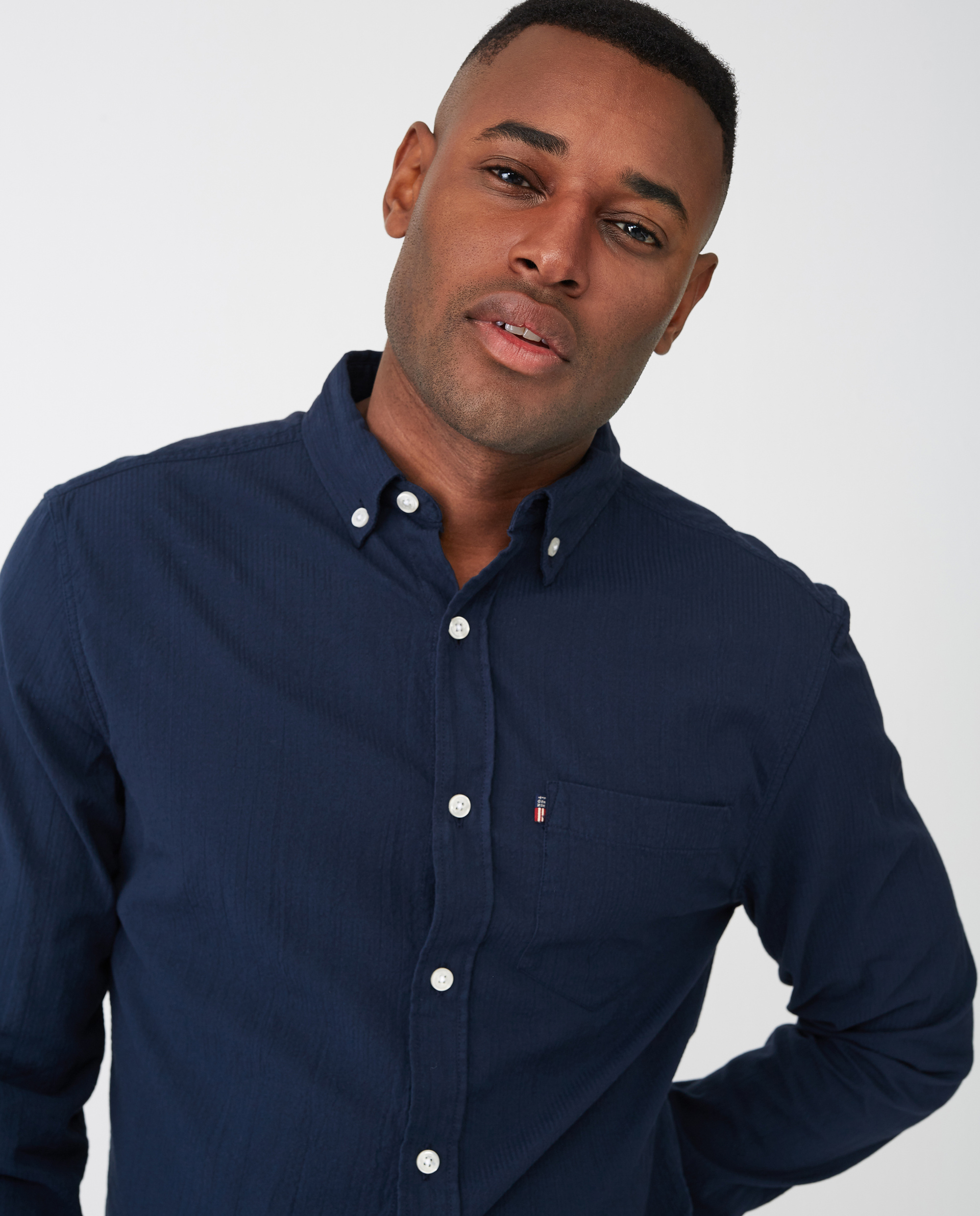 dark blue button down