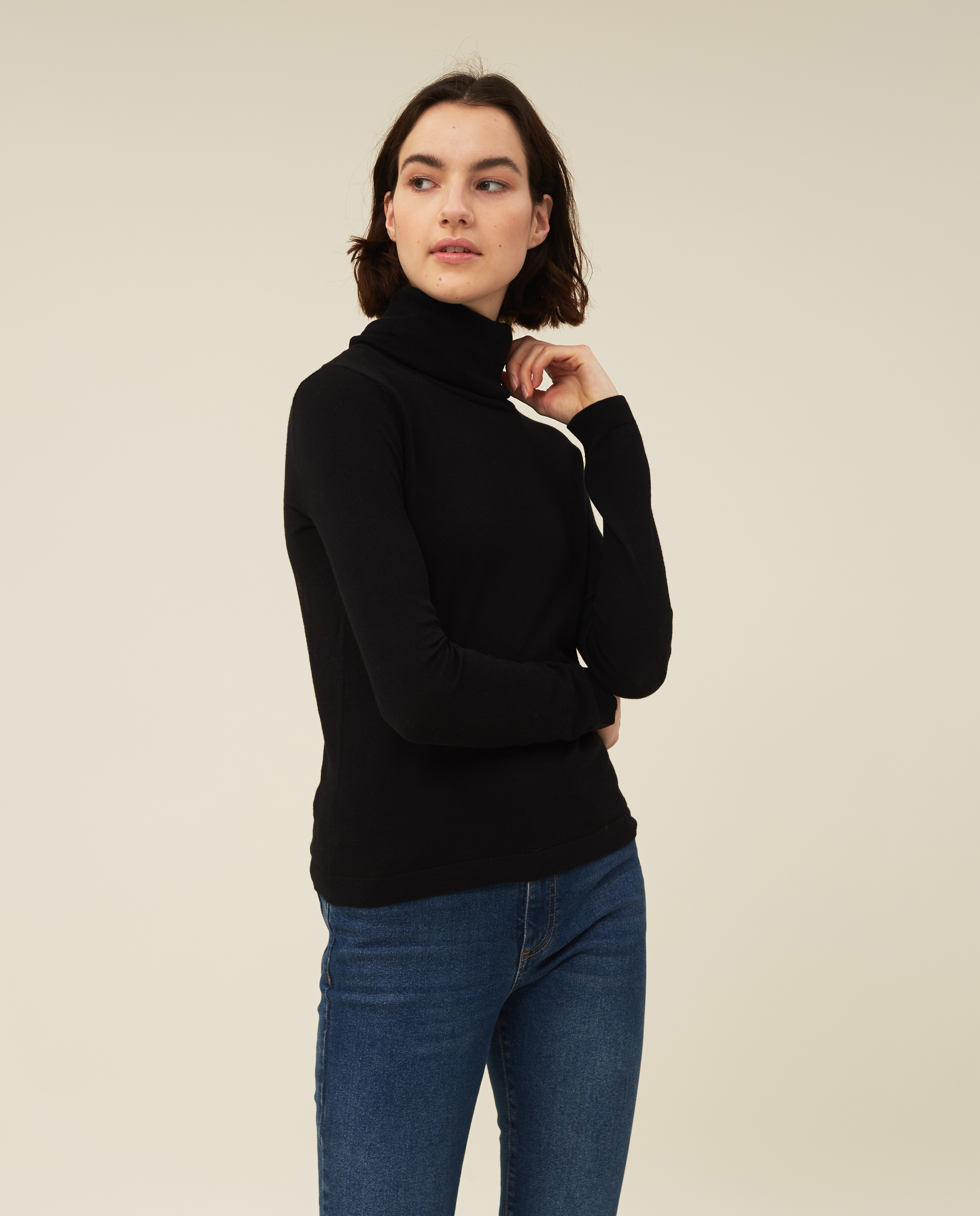Francoise CottonCashmere Roll Neck, Black Francoise CottonCashmere Roll Neck, Black