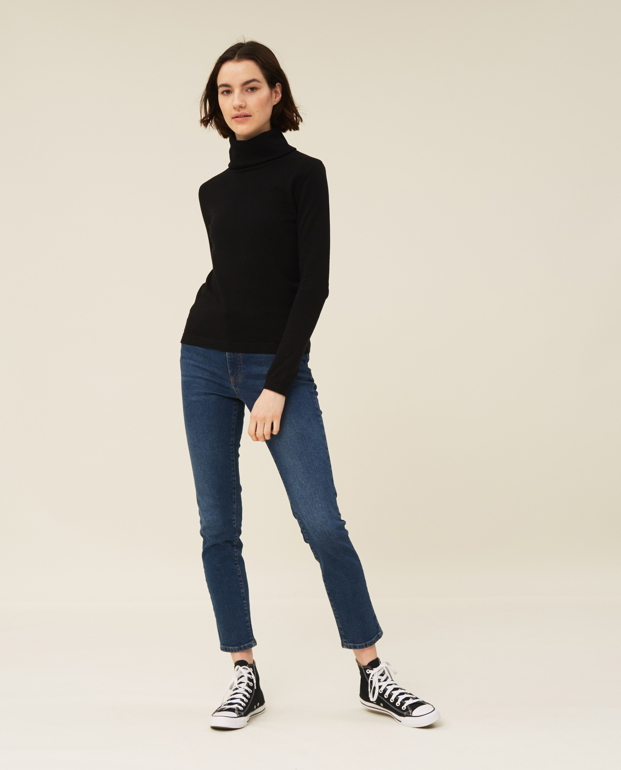 Francoise CottonCashmere Roll Neck, Black Francoise CottonCashmere Roll Neck, Black
