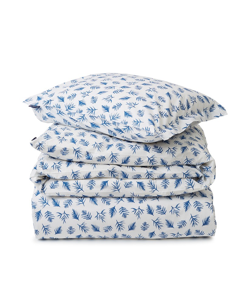 Blue Printed Leaves Organic Cotton Poplin Bed Set Lexington
