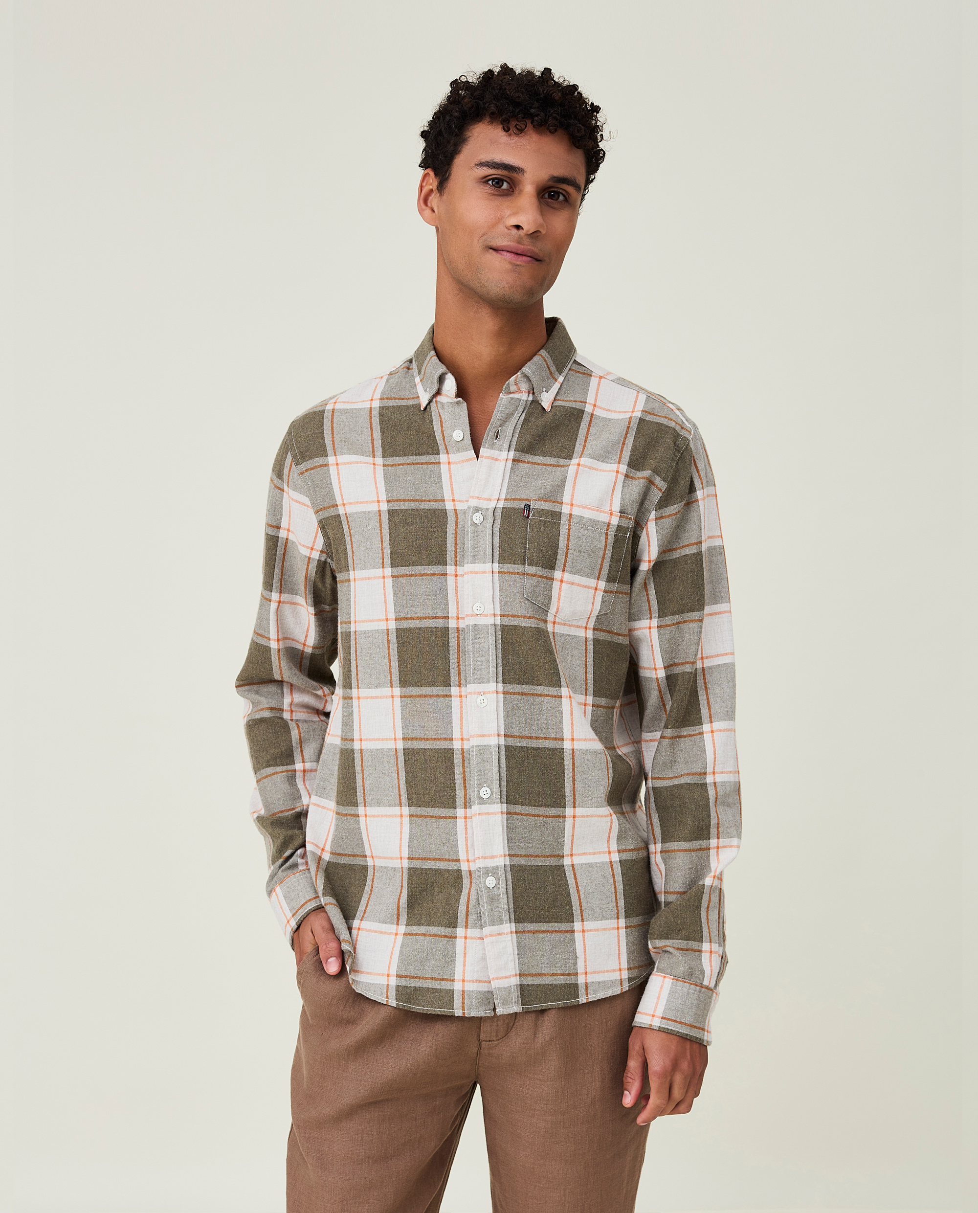 Peter Light Flannel Shirt, Green Multi 