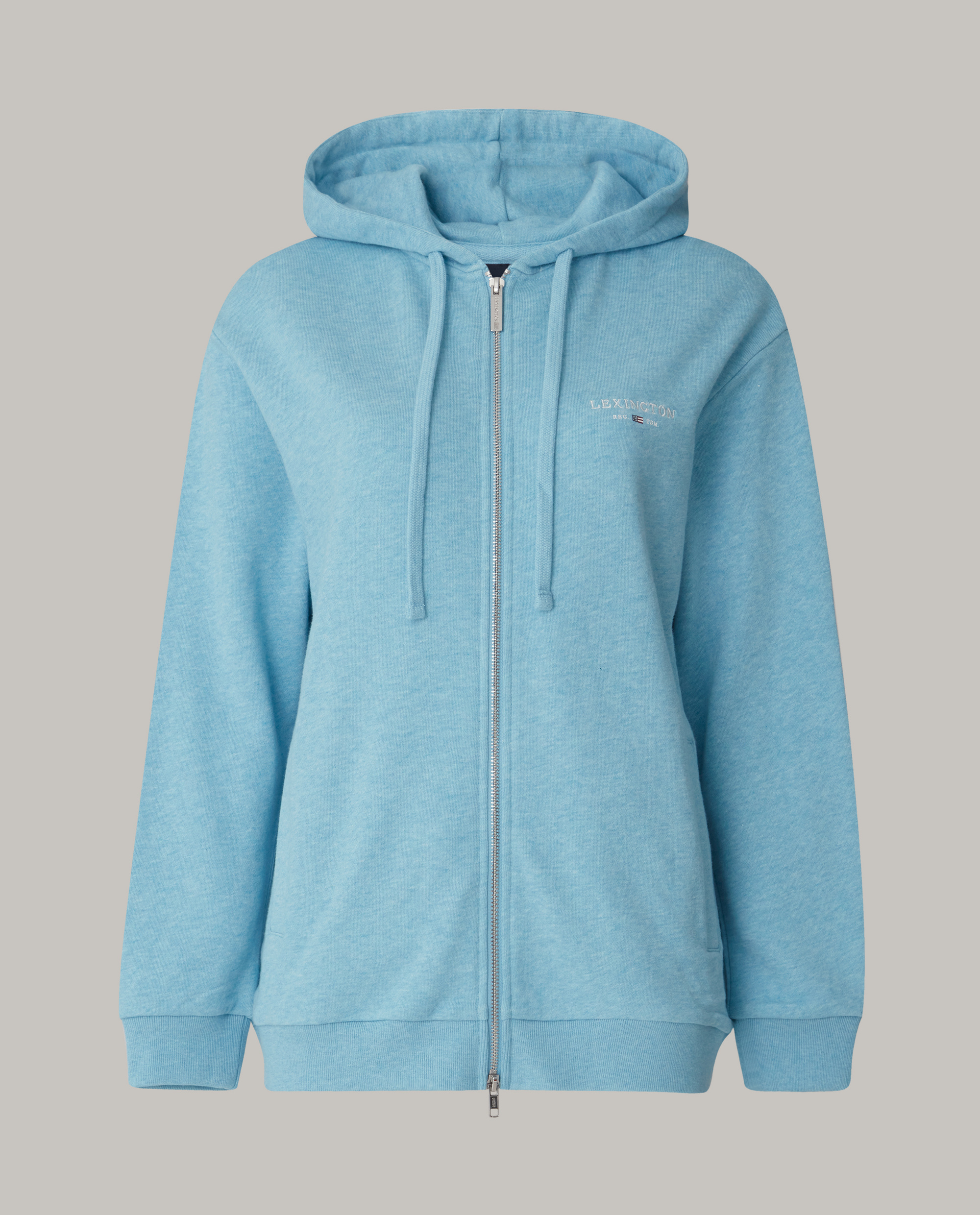 Chloe Zip Hood, Light Blue Melange | Lexington