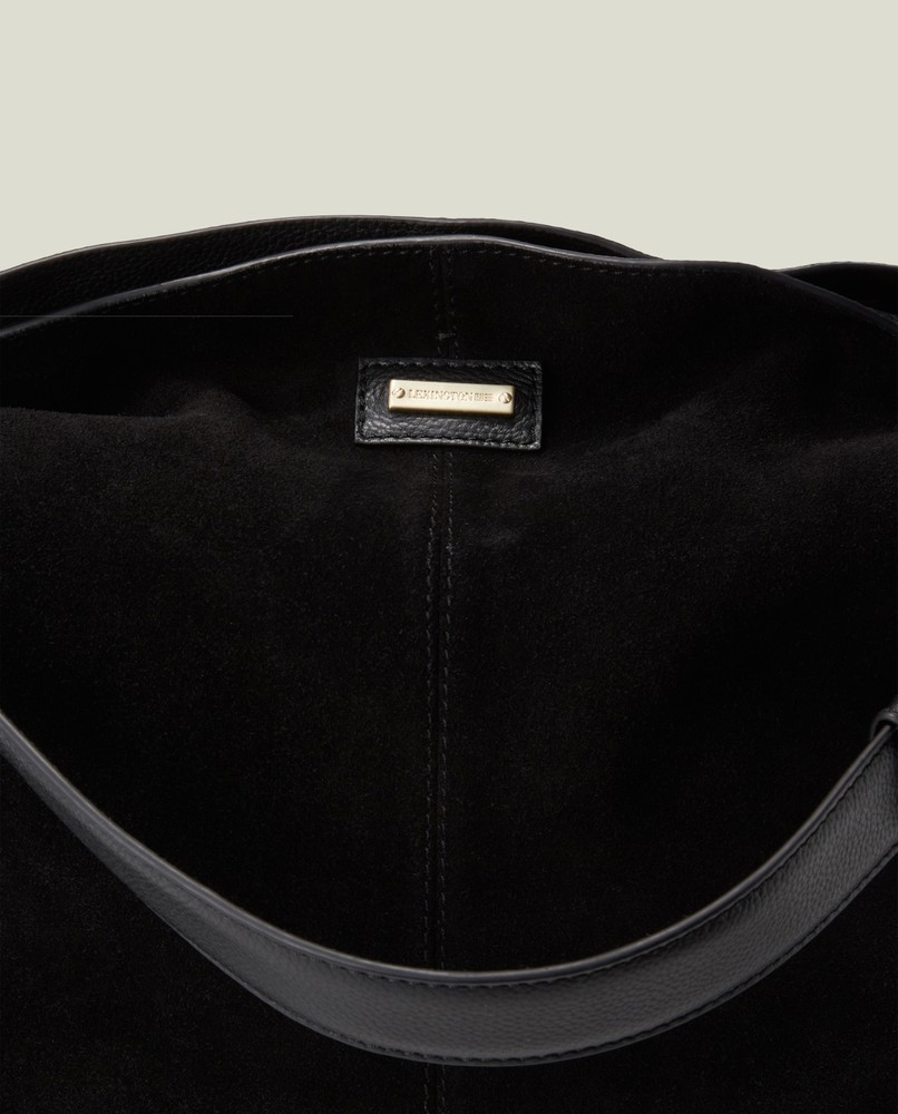 Arden Suede Shoulder Bag, Black | Lexington