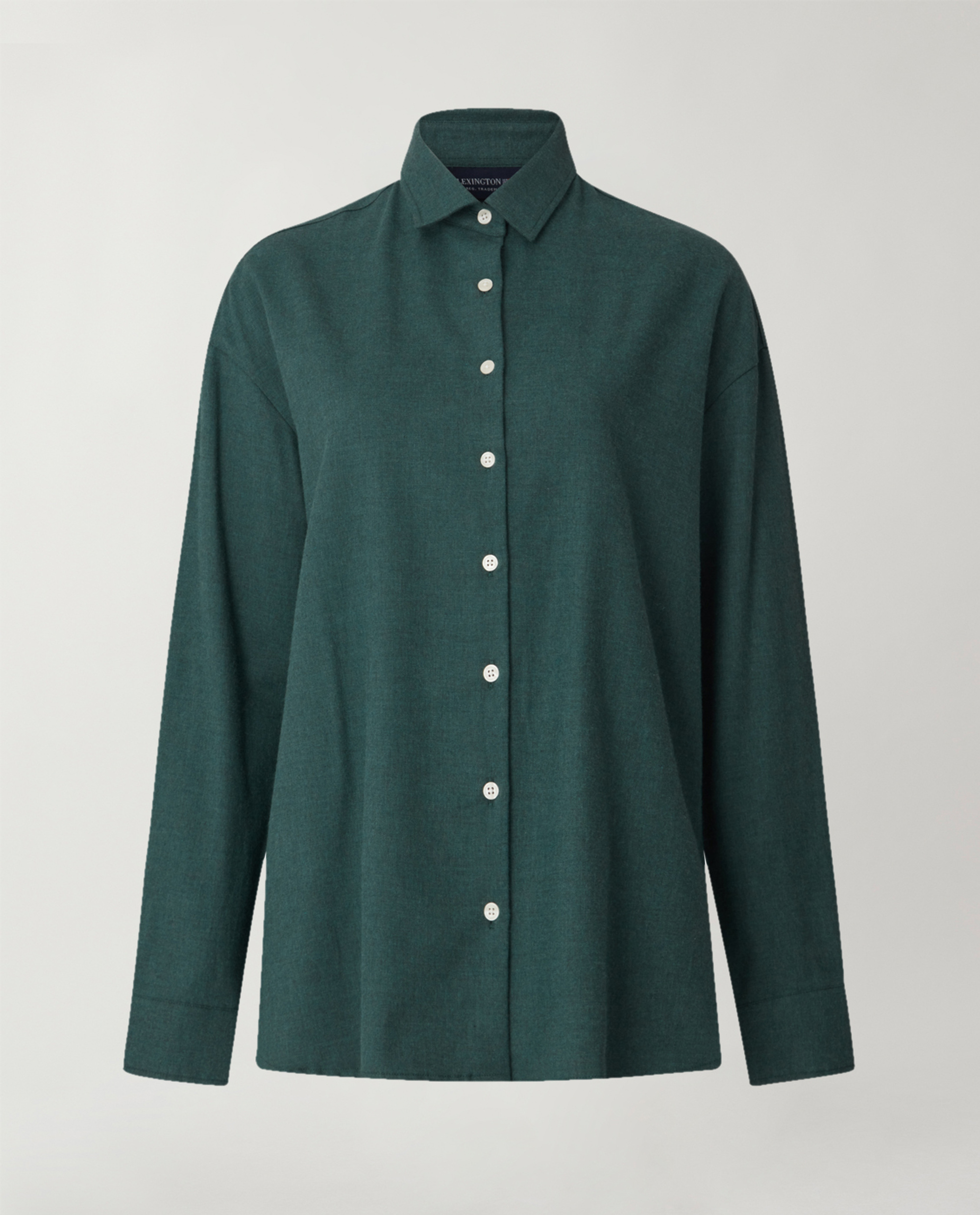 Edith cotton melange flannel Shirt, dark green | Lexington
