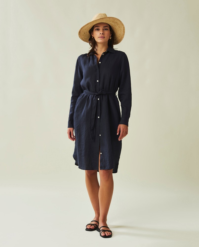Isa linen shirt dress, dark blue Lexington