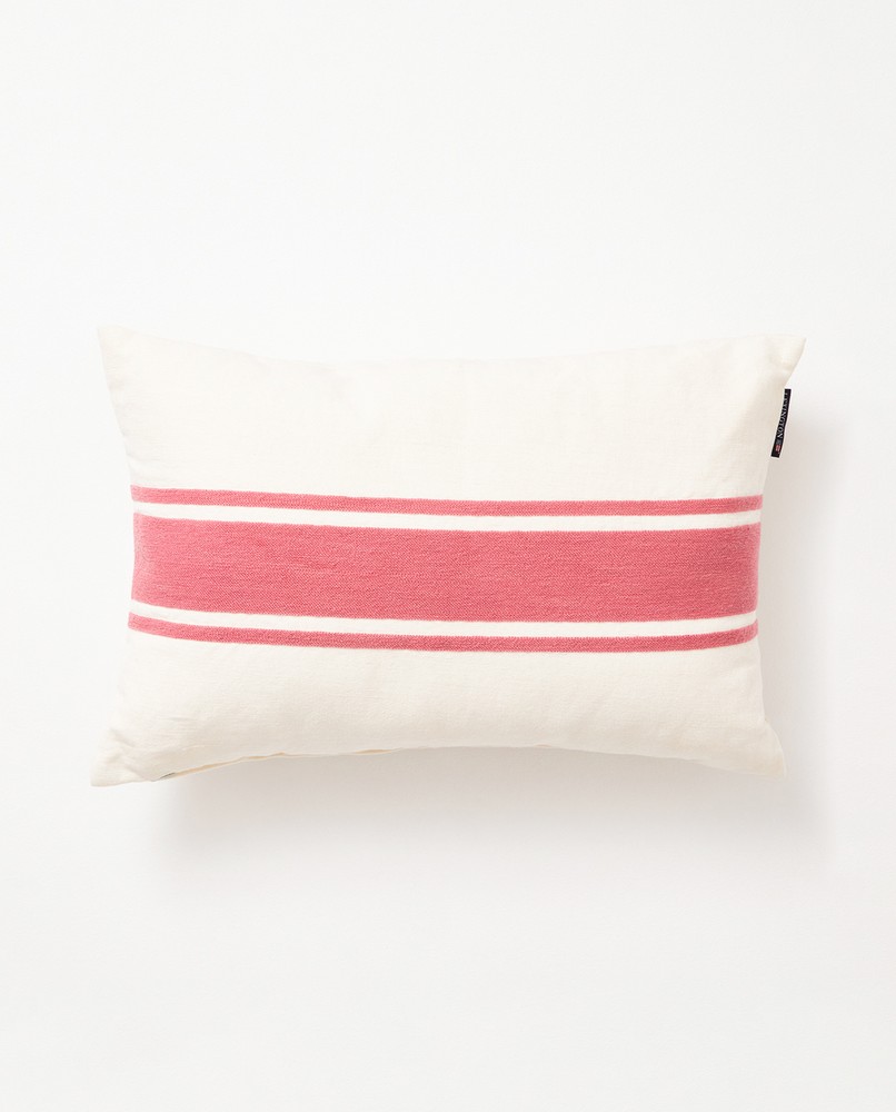 Embroidery center striped pillow in linen blend 40x60 Lexington