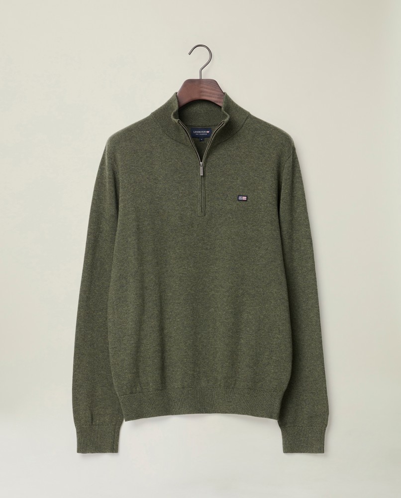 ニット・セーター No.0523 NJ lettering KNIT (3color) Cotton half-zip sweater, blue | Lexington