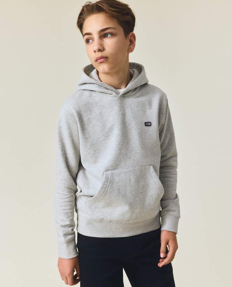 Teen organic cotton logo hoodie, light grey melange