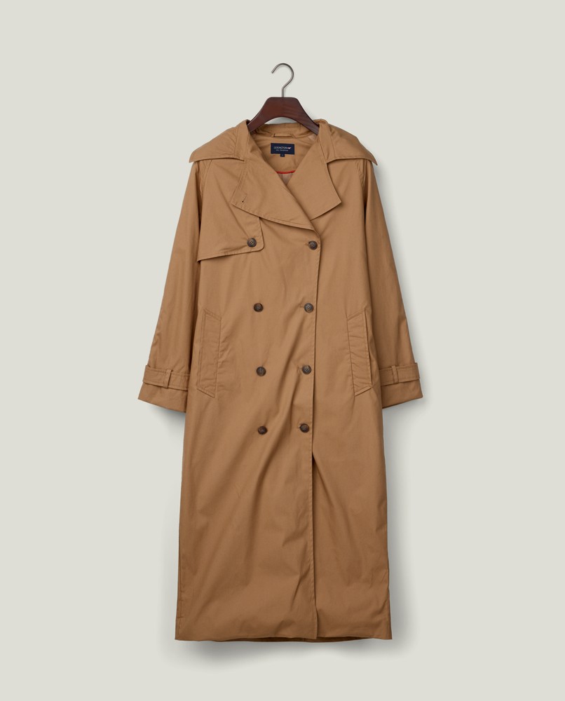 Oversized cotton trench coat, dark beige - Main Image