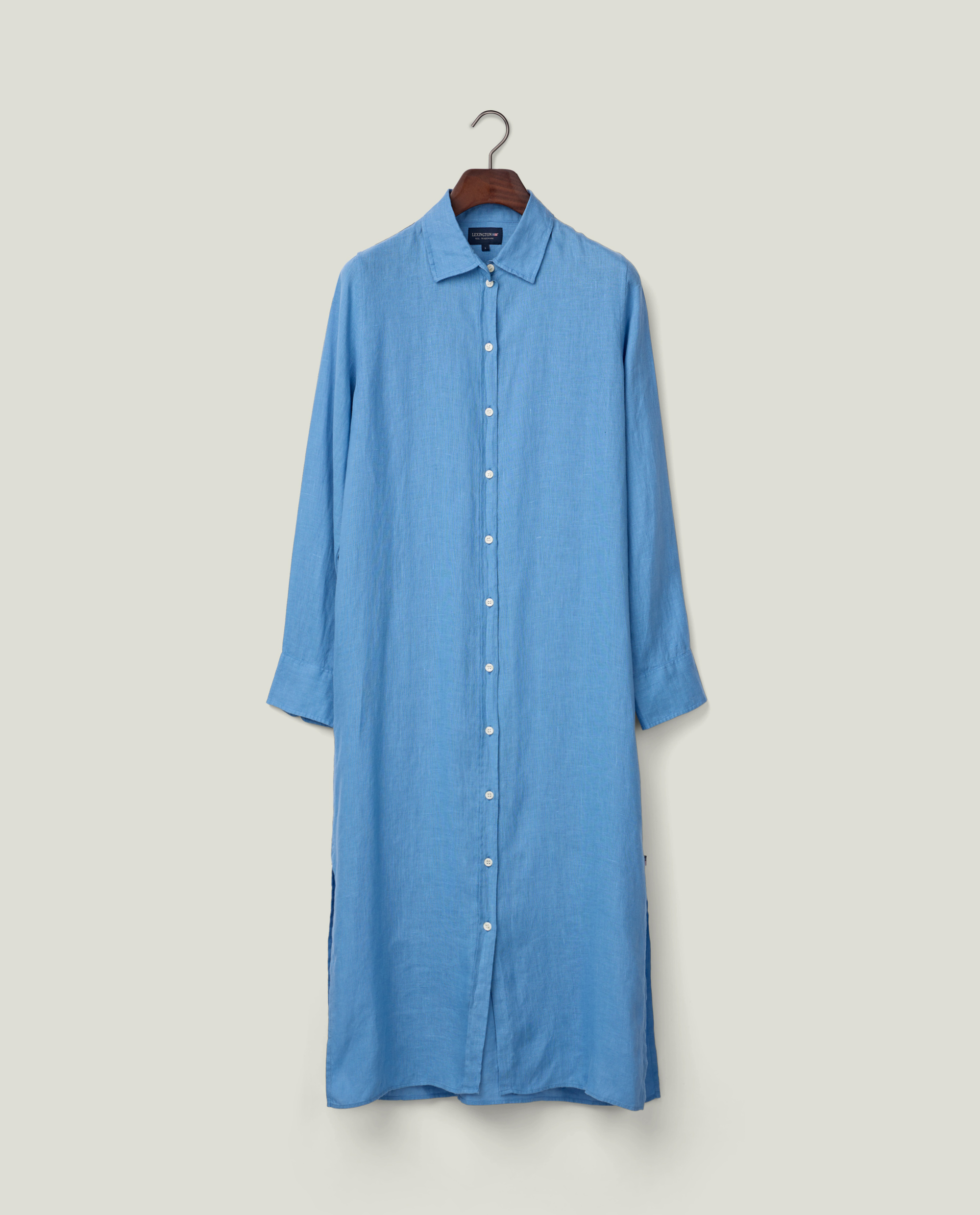 Long linen shirt dress, blue | Lexington