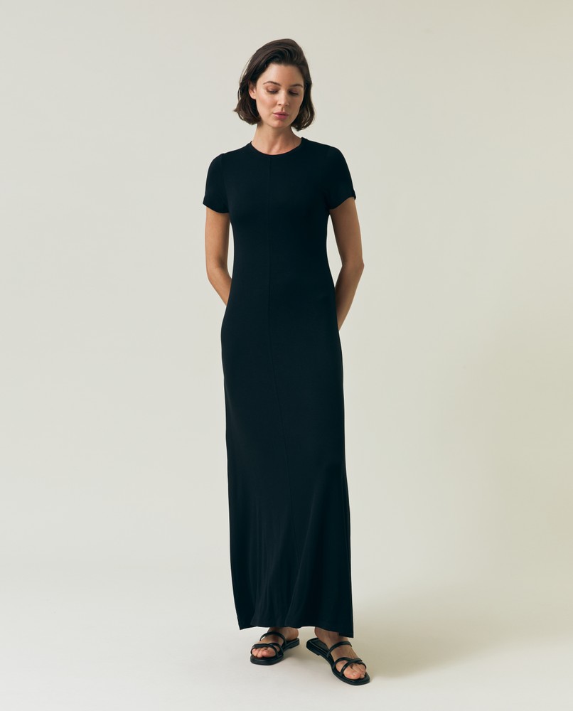 black short sleeve jersey maxi dress Short Sleeve Maxi Dress Black