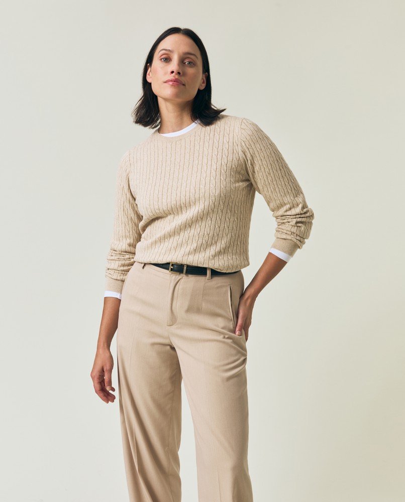 Organic cotton cable knitted sweater, light beige | Lexington