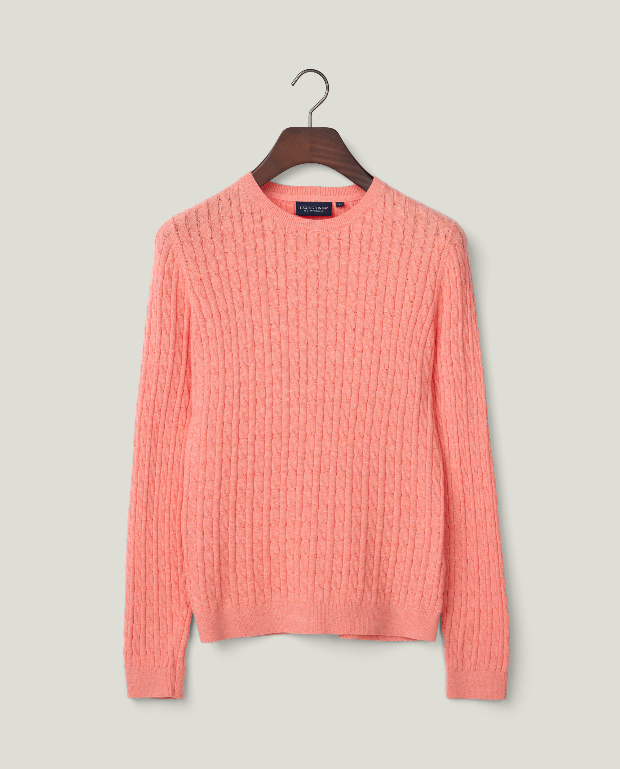 Organic cotton cable knitted sweater, coral melange | Lexington