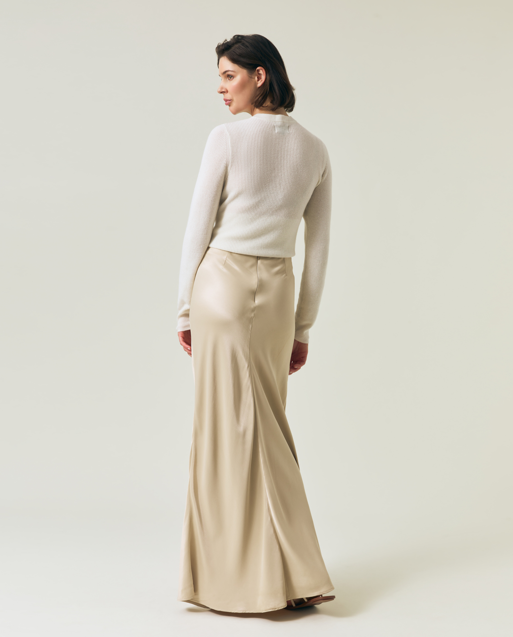 Maxi satin skirt, light beige | Lexington