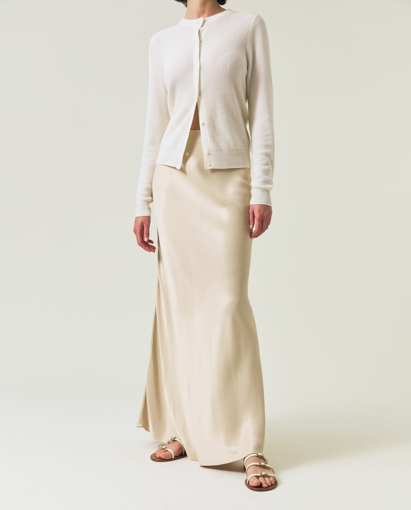 Maxi satin skirt, light beige