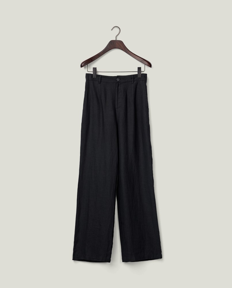High waist wide-leg linen pants, dark blue | Lexington