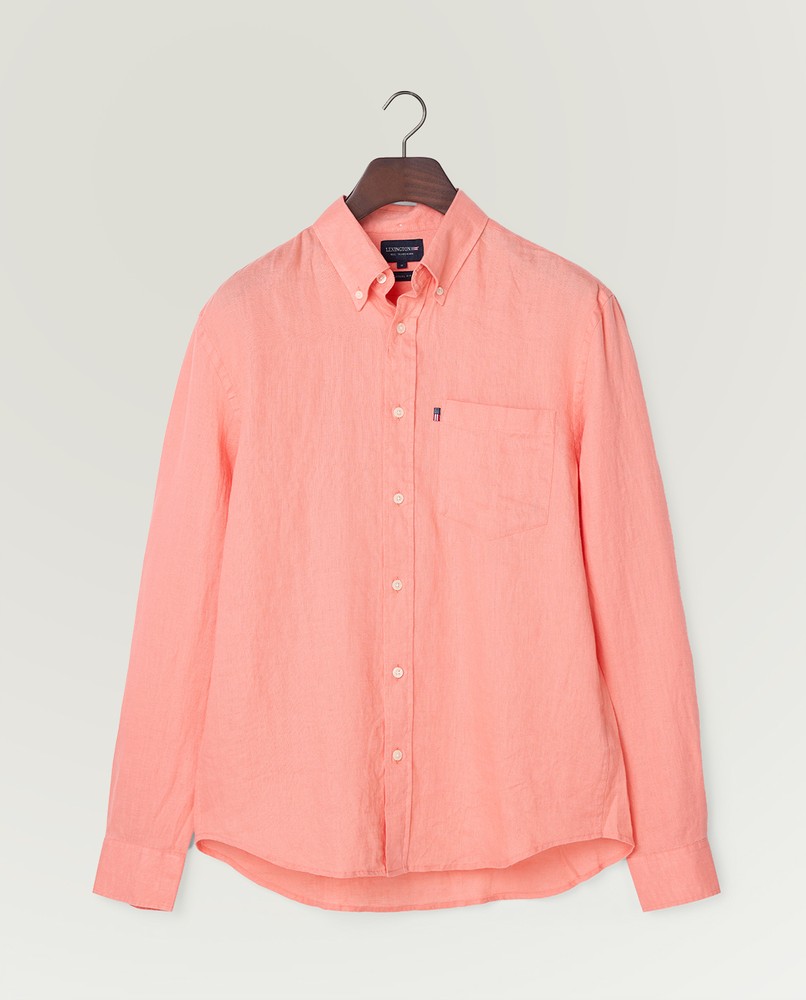 Casual linen button down collar shirt, coral Lexington