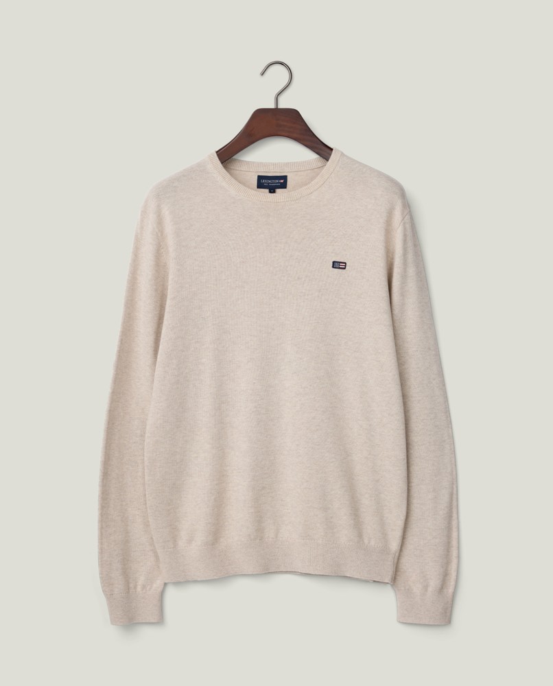 Cotton crew neck sweater, Light beige melange