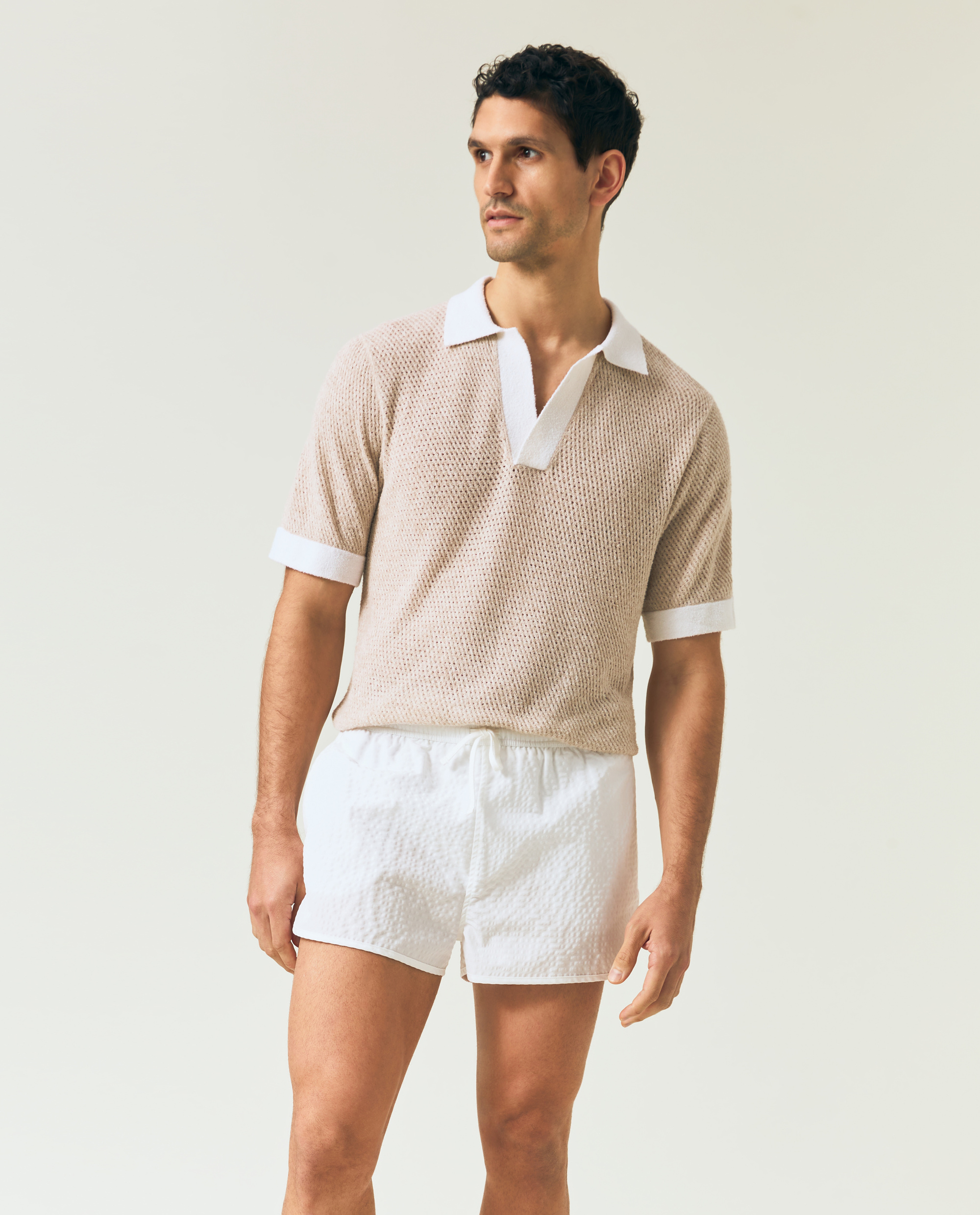 Shortsleeve polo cardigan sweater, dark blue | Lexington