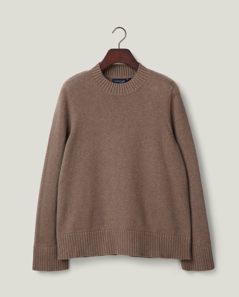 Cashmere blend shoulder padded knitted sweater, brown melange