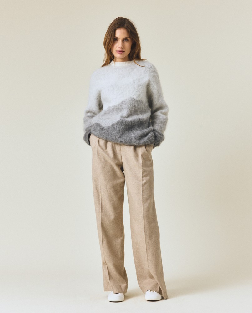 Brushed mohair blend gradient sweater, off white/grey