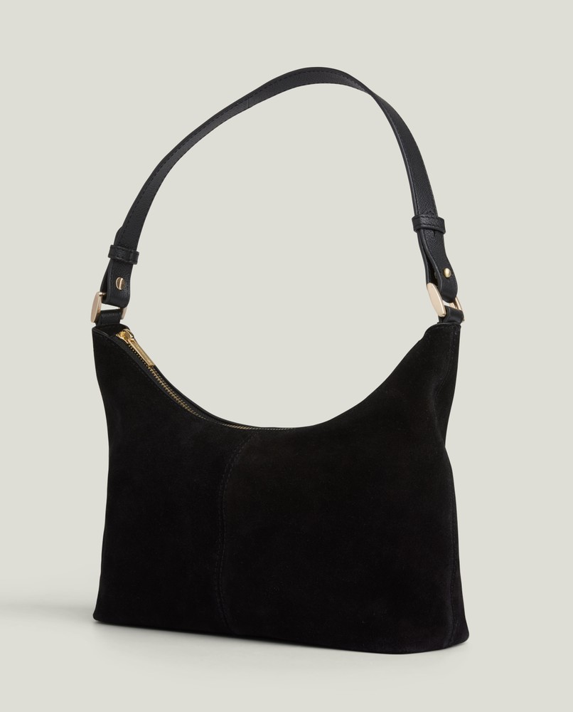Slouchy suede mini shoulder bag, black
