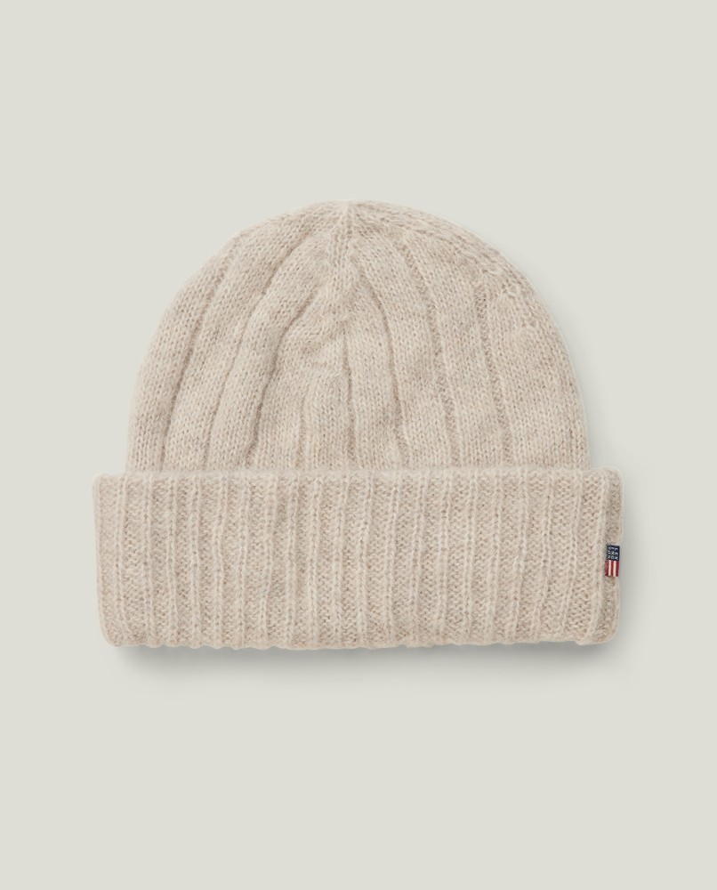 Alpaca blend knitted beanie, light beige melange | Lexington