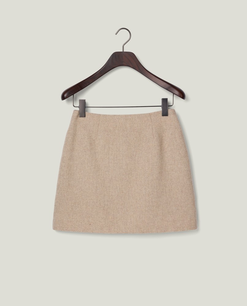 Short wool blend skirt, beige melange