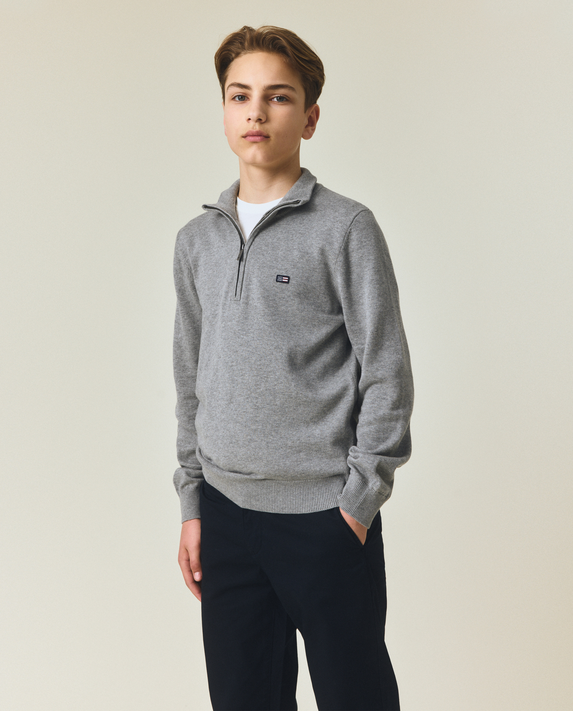 Teen half-zip sweater, light grey melange | Lexington