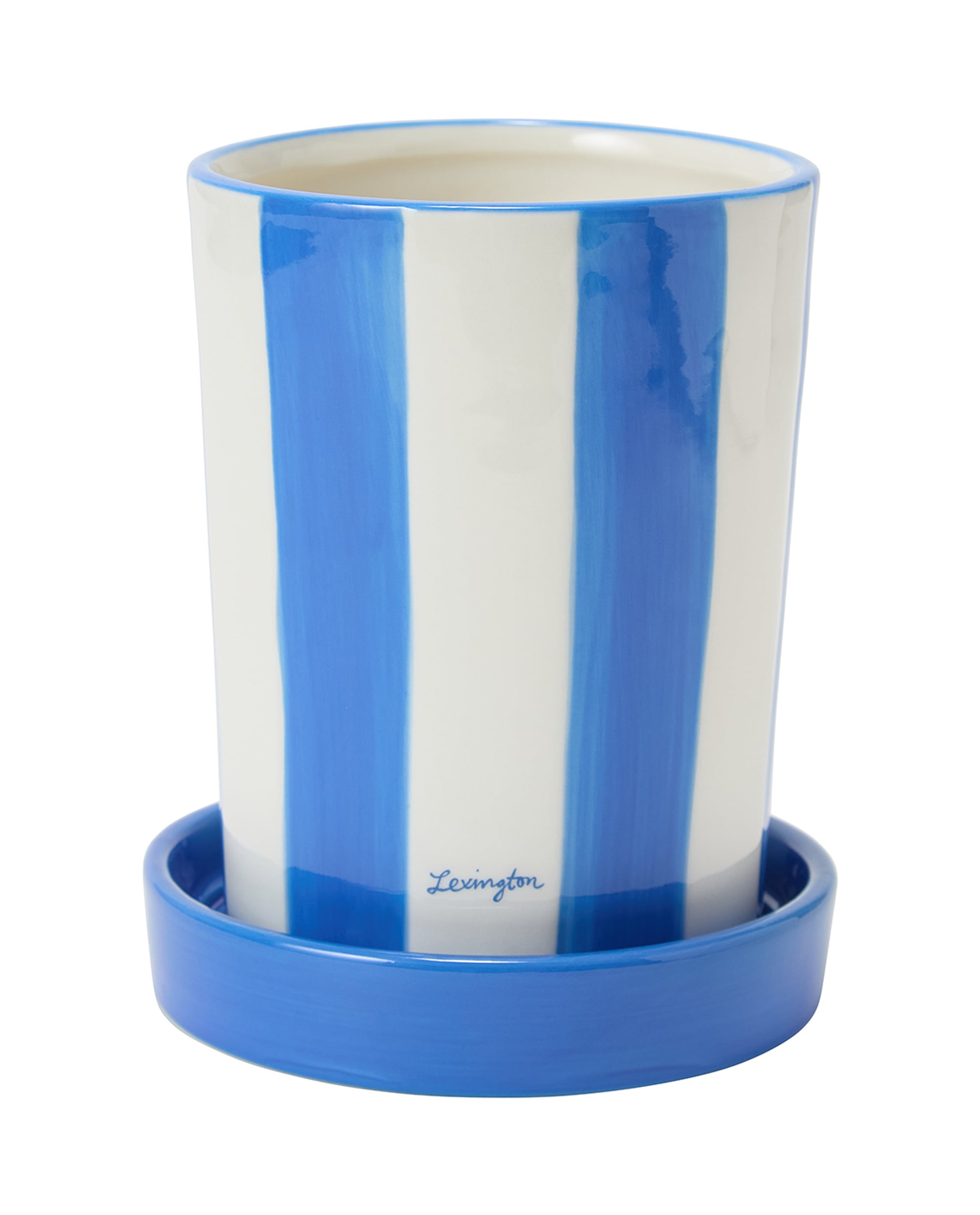 Nicola Spring Handgedruckte Pflanzentöpfe – 14 Cm, Blau, 6er-Set, Glasiert, Ohne Drainagelöcher