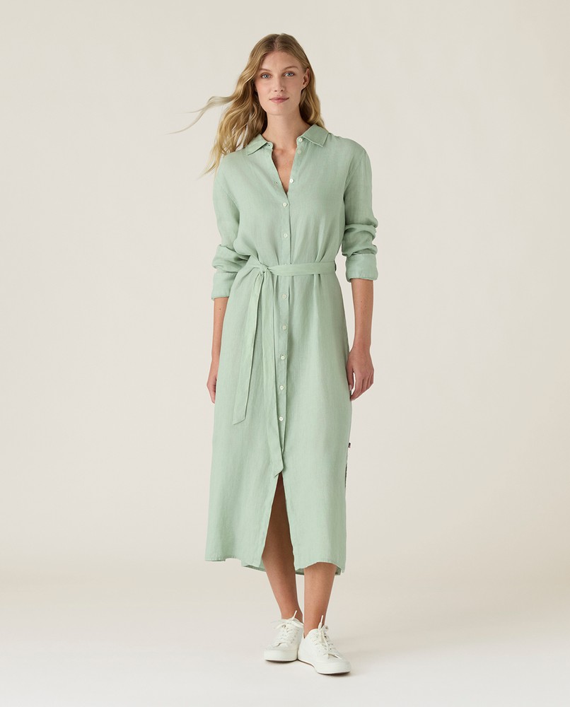 Long linen shirt dress, green | Lexington