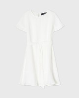 Belted linen v-neck dress, white | Lexington