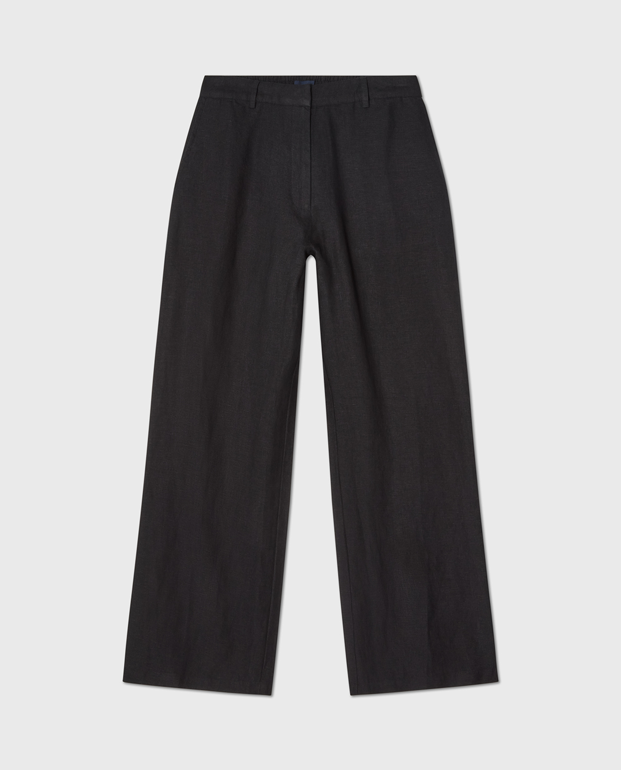 Mid-waist wide-leg linen pants, black | Lexington
