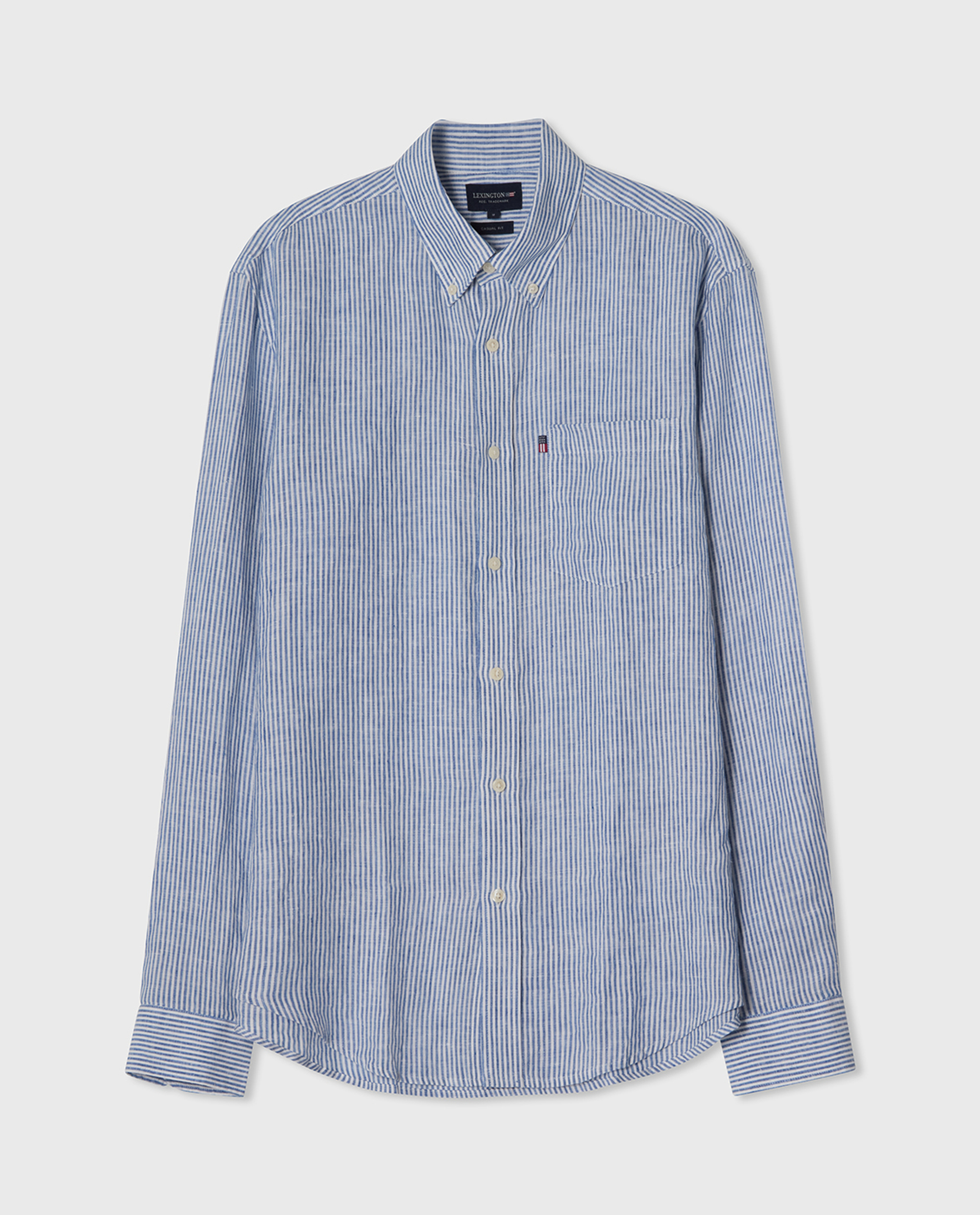 Casual linen B.D shirt, blue/white stripe | Lexington