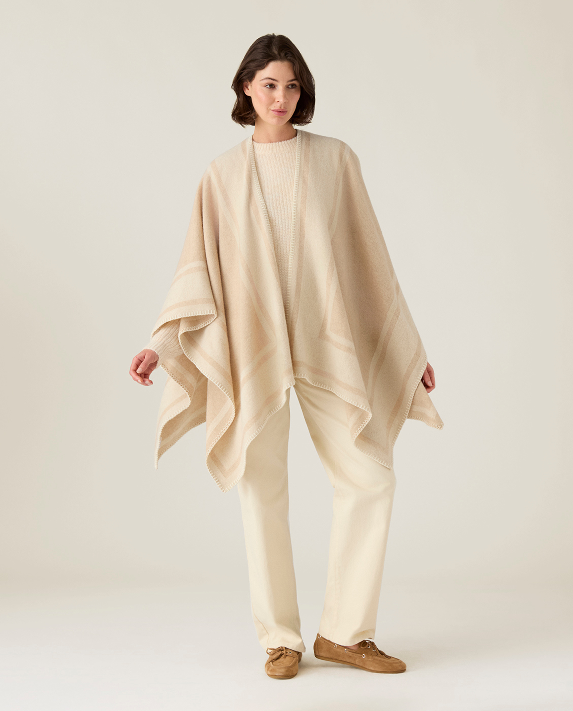 Recycled wool blend poncho, beige | Lexington