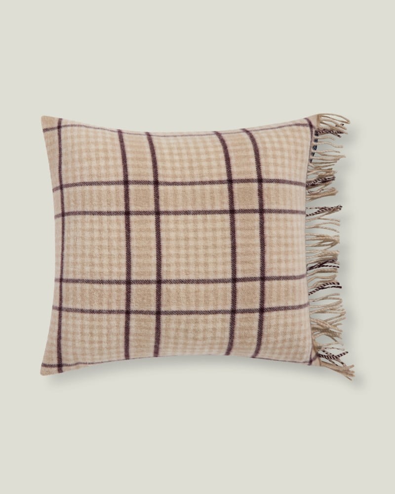 Karierte kissenhülle aus recycelter wolle, beige/fig