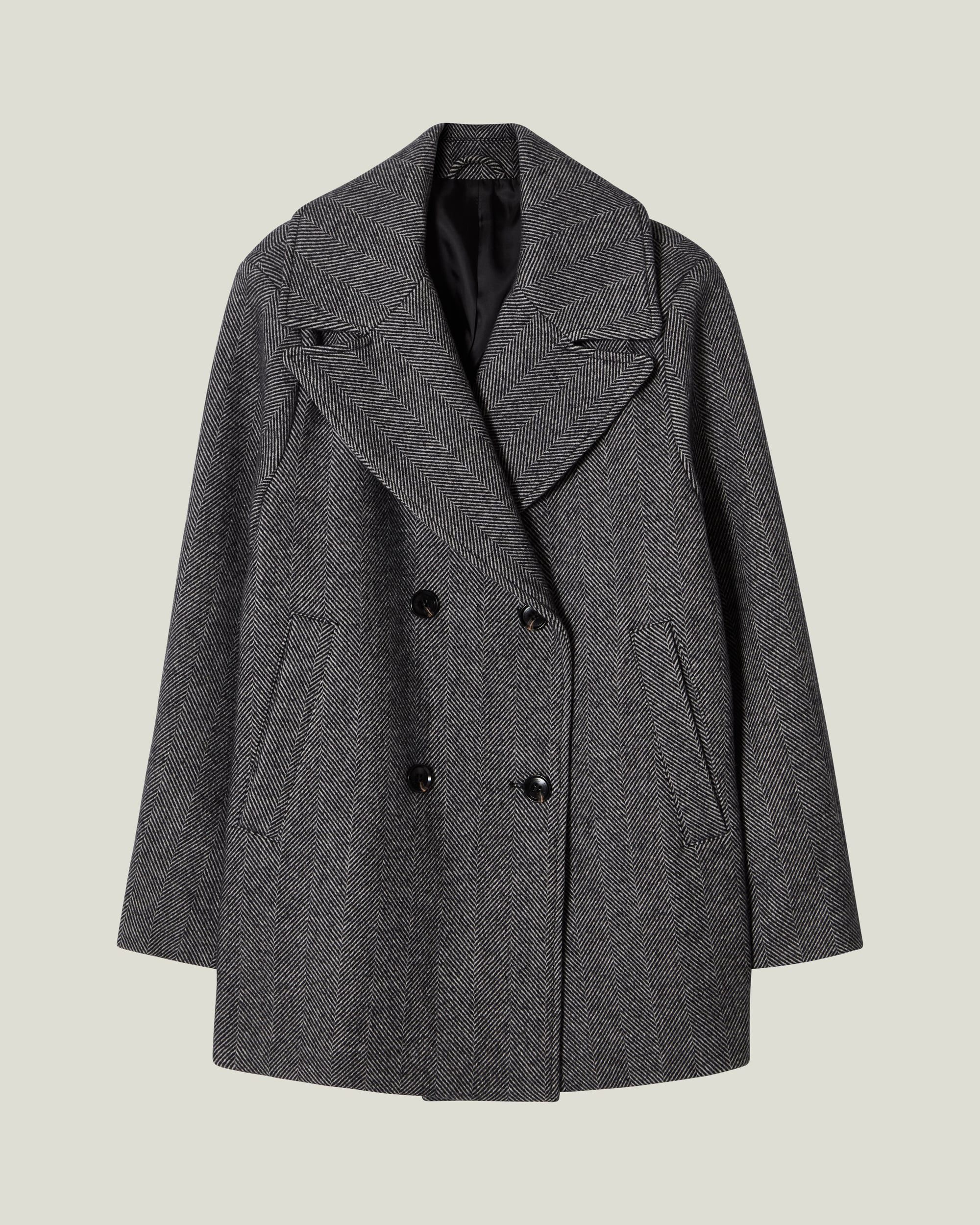 Herringbone jacket in wool blend, black/grey | Lexington