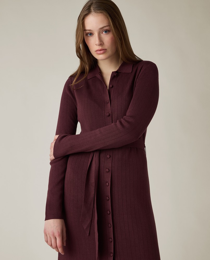 Polo neck dress in viscose blend, dark burgundy