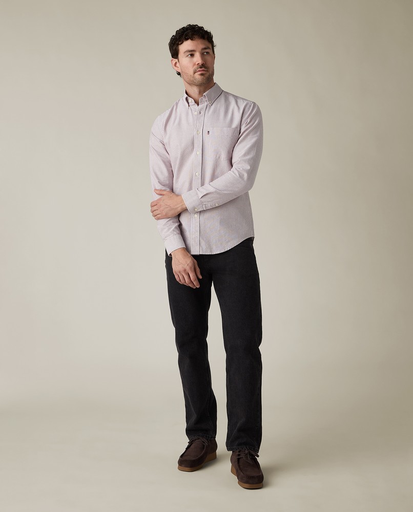 Casual striped oxford b.d shirt in cotton, red/white stripe